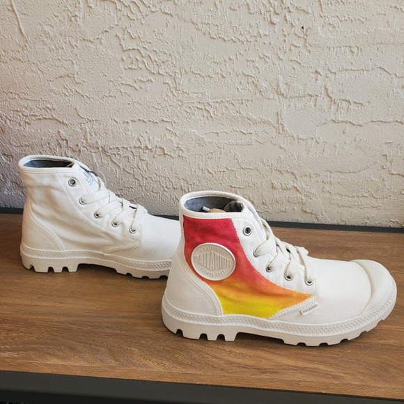 Palladium Pampa Hi Boots Womens 7 White Custom Sunset Ombre Canvas Combat Unique - Picture 6 of 12